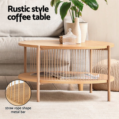 Artiss Coffee Table 2 Tier Round Wood Furniture > Living Room > Coffee Tables