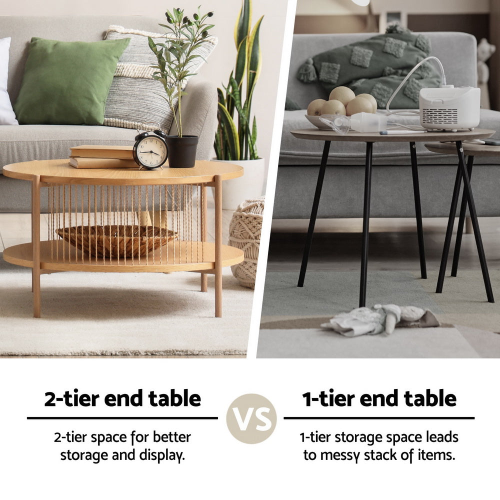 Artiss Coffee Table 2 Tier Round Wood Furniture > Living Room > Coffee Tables