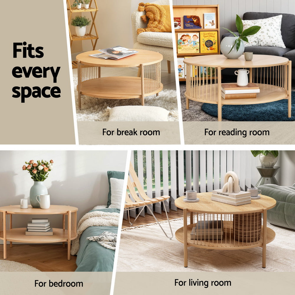 Artiss Coffee Table 2 Tier Round Wood Furniture > Living Room > Coffee Tables