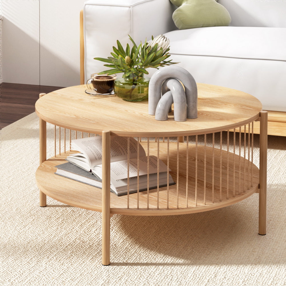 Artiss Coffee Table 2 Tier Round Wood Furniture > Living Room > Coffee Tables