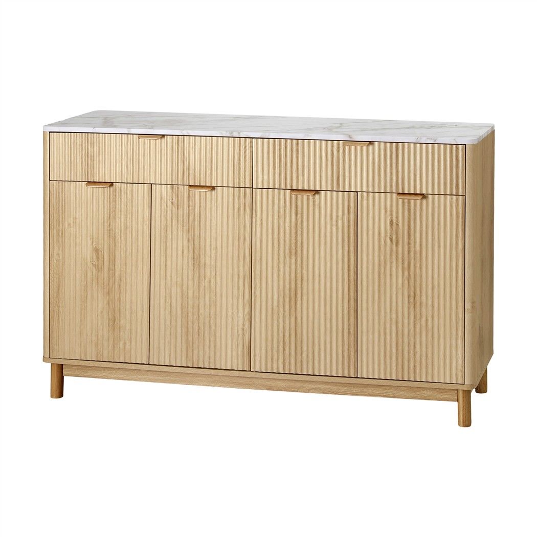 Buffet Sideboard Cabinet Kitchen Storage Cupboard Marble 2 Drawers Pine