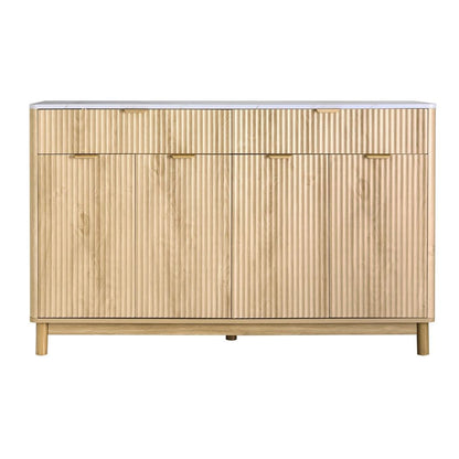 Buffet Sideboard Cabinet Kitchen Storage Cupboard Marble 2 Drawers Pine