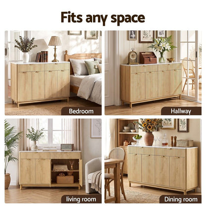 Buffet Sideboard Cabinet Kitchen Storage Cupboard Marble 2 Drawers Pine