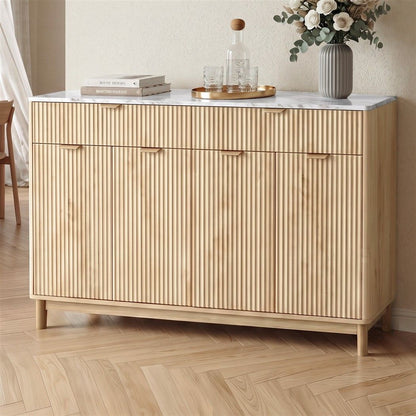 Buffet Sideboard Cabinet Kitchen Storage Cupboard Marble 2 Drawers Pine