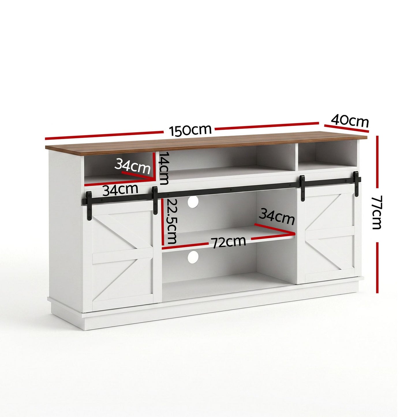 Buffet Sideboard Cabinet 150cm 3-Tier Kitchen Storage Sliding Doors White