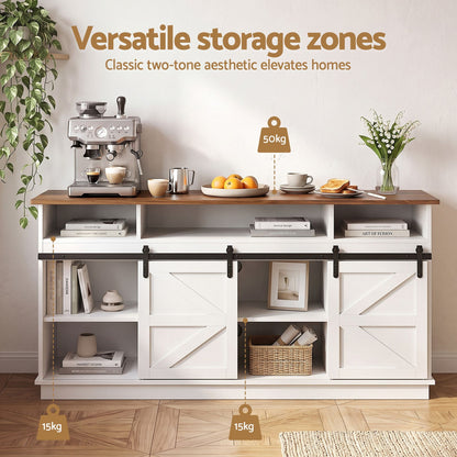 Buffet Sideboard Cabinet 150cm 3-Tier Kitchen Storage Sliding Doors White
