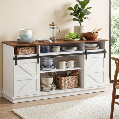 Buffet Sideboard Cabinet 150cm 3-Tier Kitchen Storage Sliding Doors White