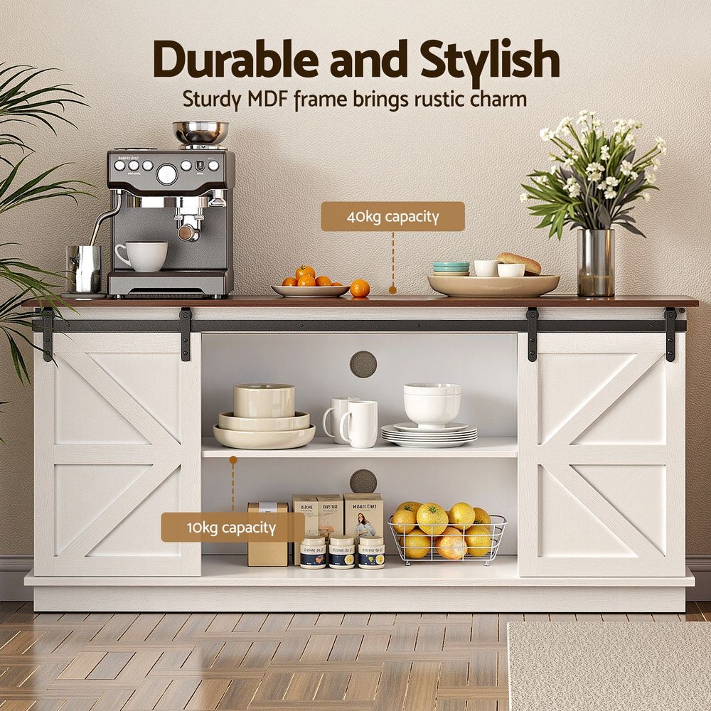 Buffet Sideboard Storage Cabinet Kitchen Cupboard Sliding Doors White