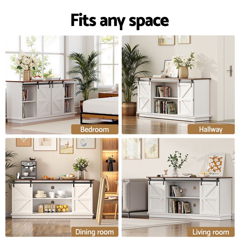 Buffet Sideboard Storage Cabinet Kitchen Cupboard Sliding Doors White