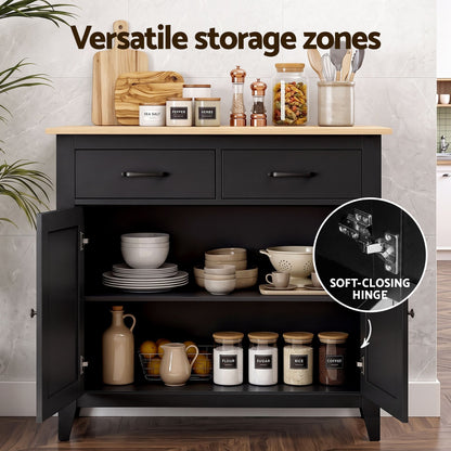 Buffet Sideboard Cabinet Kitchen Storage Cupboard Pantry 2 Drawers Black