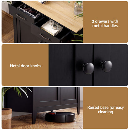 Buffet Sideboard Cabinet Kitchen Storage Cupboard Pantry 2 Drawers Black