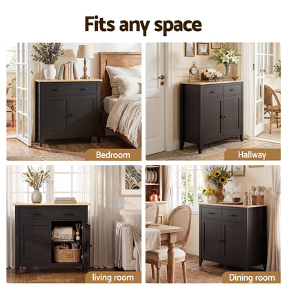 Buffet Sideboard Cabinet Kitchen Storage Cupboard Pantry 2 Drawers Black