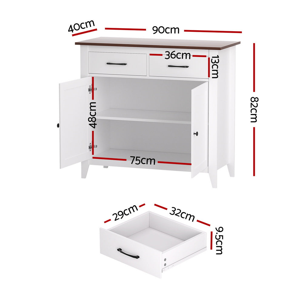 Buffet Sideboard Storage Cabinet Kitchen Cupboard Hallway 2 Drawers White