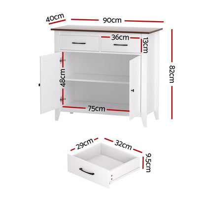 Buffet Sideboard Storage Cabinet Kitchen Cupboard Hallway 2 Drawers White