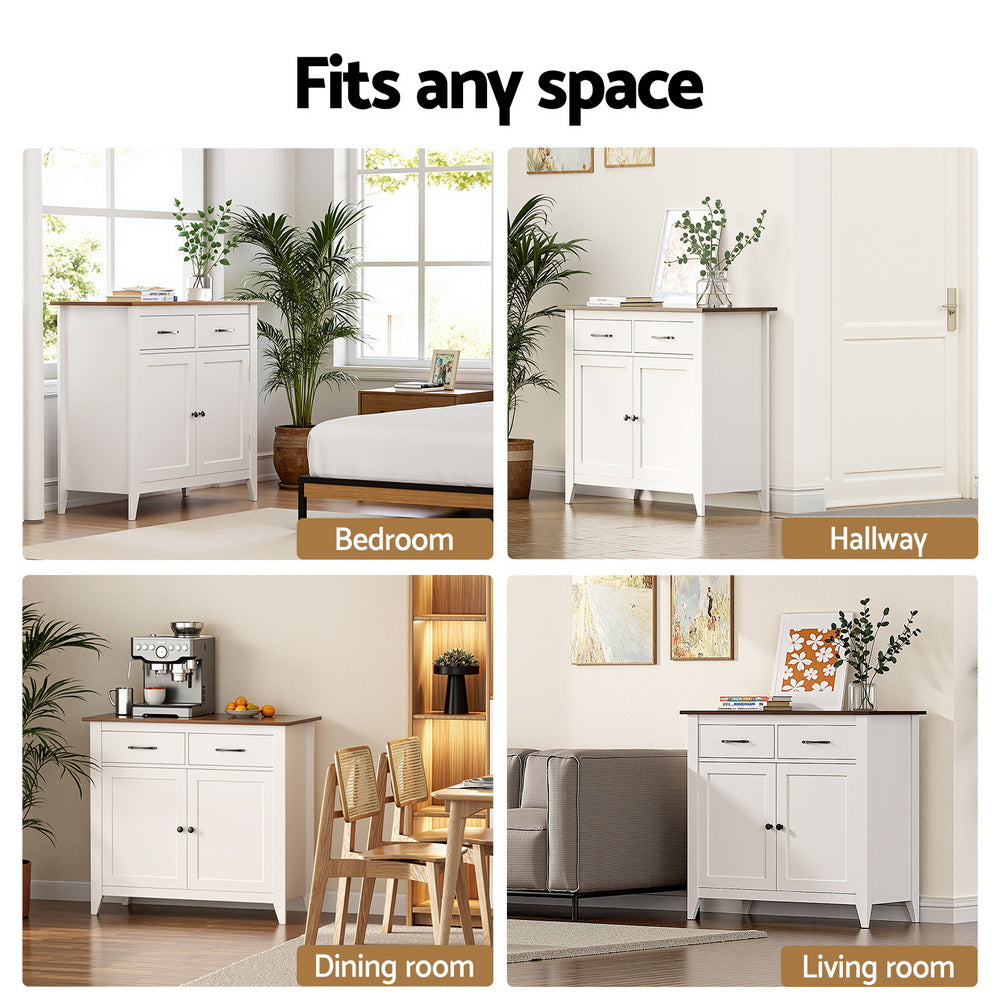 Buffet Sideboard Storage Cabinet Kitchen Cupboard Hallway 2 Drawers White