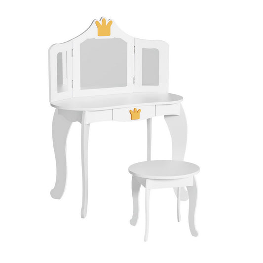 Keezi Kids Dressing Table Vanity Makeup Chair Set Wooden 3 Mirror Drawer White - Baby & Kids > Kid’s Furniture > Kid’s