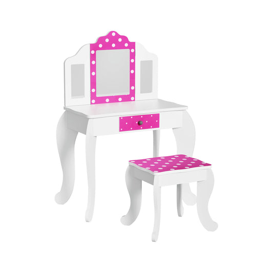 Keezi Kids Dressing Table Vanity Makeup Chair Set Wooden 3 Mirror Drawer Pink - Baby & Kids > Kid’s Furniture > Kid’s