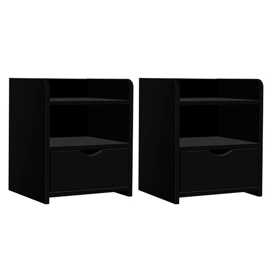 Artiss 2X Bedside Table 1 Drawer with Shelf - FARA Black - Furniture > Bedroom > Bedside Tables