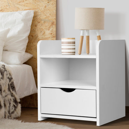 Artiss Bedside Table 1 Drawer with Shelf - FARA White - Furniture > Bedroom > Bedside Tables