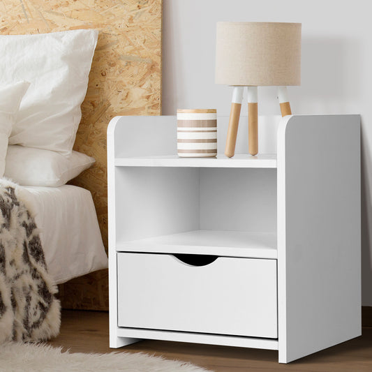 Artiss Bedside Table 1 Drawer with Shelf - FARA White - Furniture > Bedroom > Bedside Tables