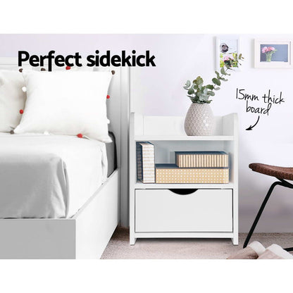 Artiss Bedside Table 1 Drawer with Shelf - FARA White - Furniture > Bedroom > Bedside Tables