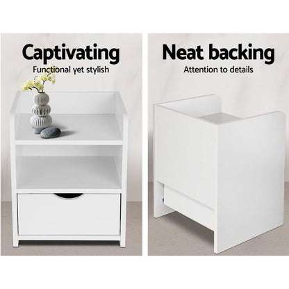 Artiss Bedside Table 1 Drawer with Shelf - FARA White - Furniture > Bedroom > Bedside Tables