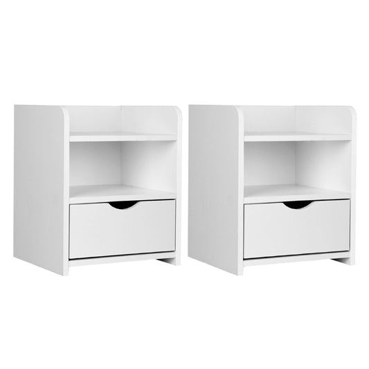 Artiss 2X Bedside Table 1 Drawer with Shelf - FARA White - Furniture > Bedroom > Bedside Tables