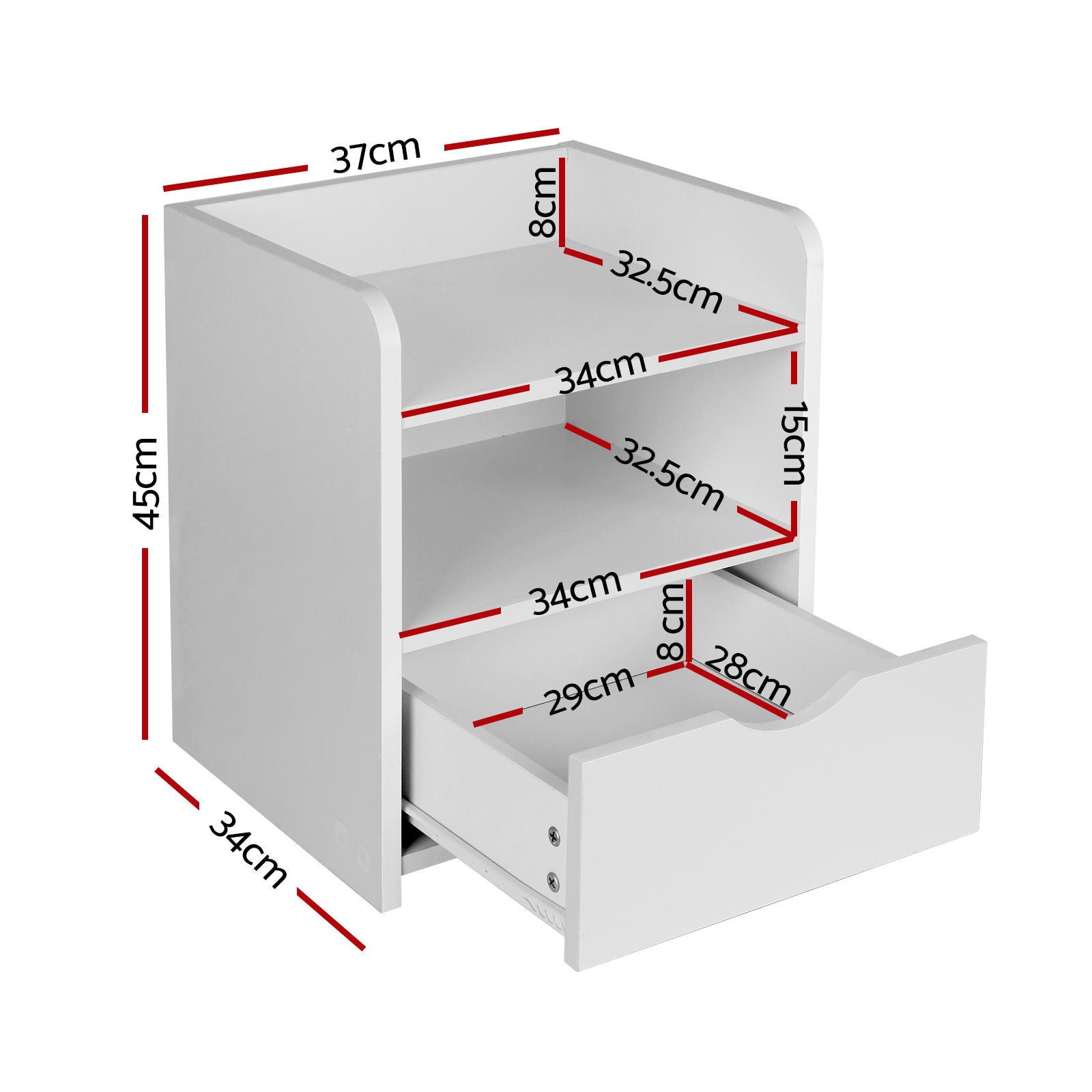 Artiss 2X Bedside Table 1 Drawer with Shelf - FARA White - Furniture > Bedroom > Bedside Tables