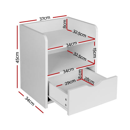 Artiss 2X Bedside Table 1 Drawer with Shelf - FARA White - Furniture > Bedroom > Bedside Tables