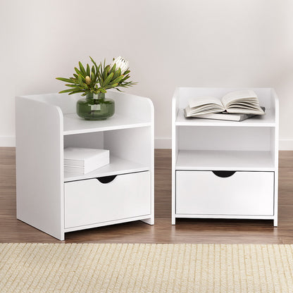 Artiss 2X Bedside Table 1 Drawer with Shelf - FARA White - Furniture > Bedroom > Bedside Tables