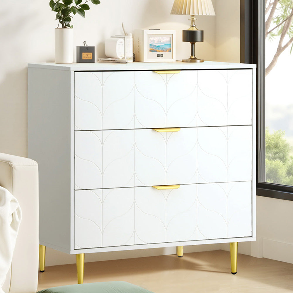 Artiss 3 Chest of Drawers Lowboy Cabinet White - Furniture > Bedroom > Dressers