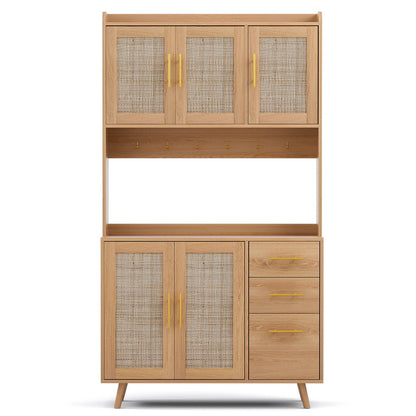Buffet Sideboard Hutch Storage Cabinet Kitchen Cupboard Hooks Rattan Pine