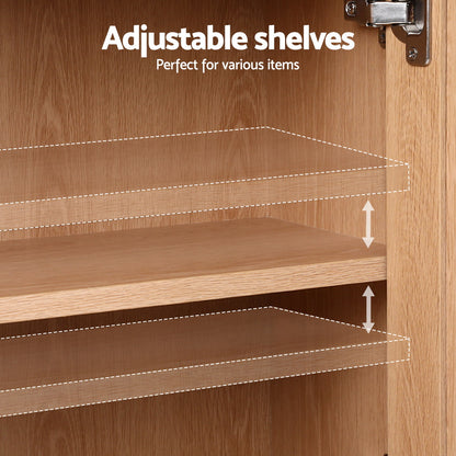 Buffet Sideboard Hutch Storage Cabinet Kitchen Cupboard Hooks Rattan Pine