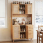 Buffet Sideboard Hutch Storage Cabinet Kitchen Cupboard Hooks Rattan Pine