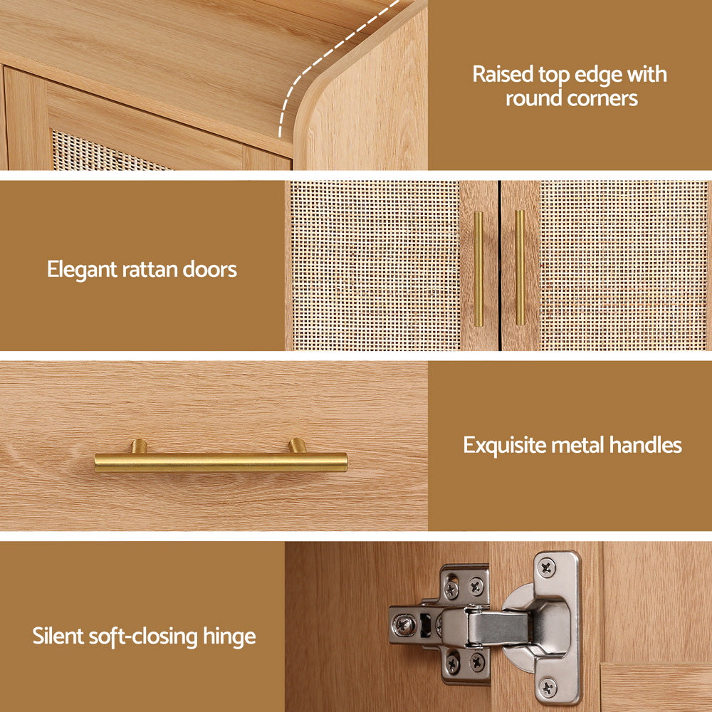 Buffet Sideboard Hutch Storage Cabinet Kitchen Cupboard Hooks Rattan Pine
