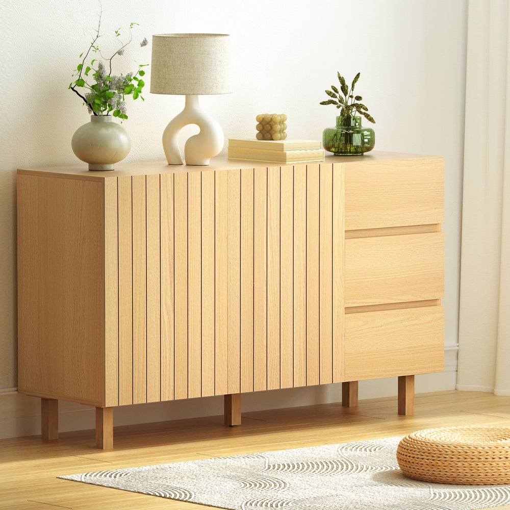 130cm Artiss Buffet Sideboard Cupboard Cabinet Pantry Storage Drawer Pine - Furniture > Dining > Buffets & Sideboards