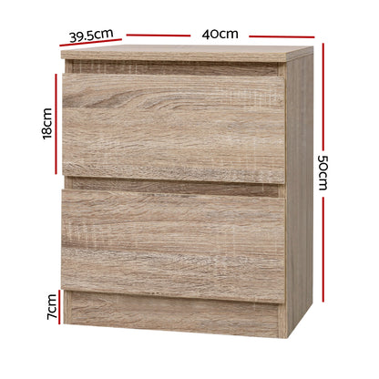 Artiss 2x Bedside Table 2 Drawers - PEPE Oak - Furniture > Bedroom > Bedside Tables