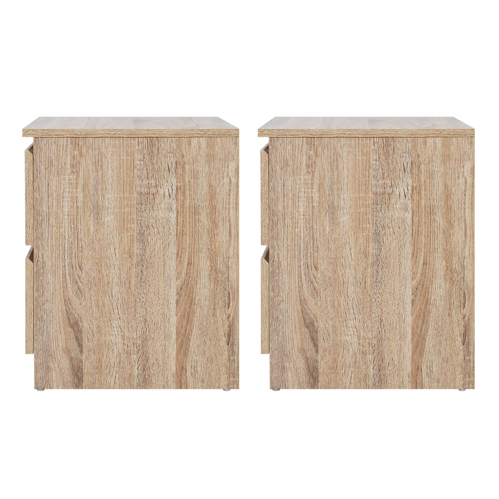 Artiss 2x Bedside Table 2 Drawers - PEPE Oak - Furniture > Bedroom > Bedside Tables