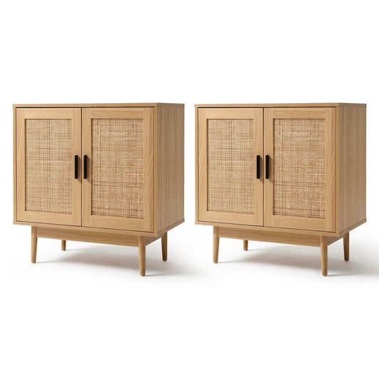 2x Buffet Sideboard Cabinet Rattan Cupboard 2 Doors Storage Pantry BRIONY