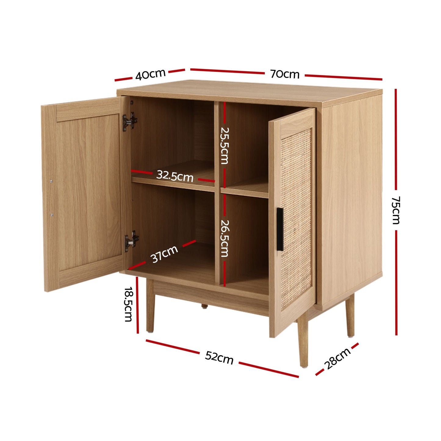 2x Buffet Sideboard Cabinet Rattan Cupboard 2 Doors Storage Pantry BRIONY