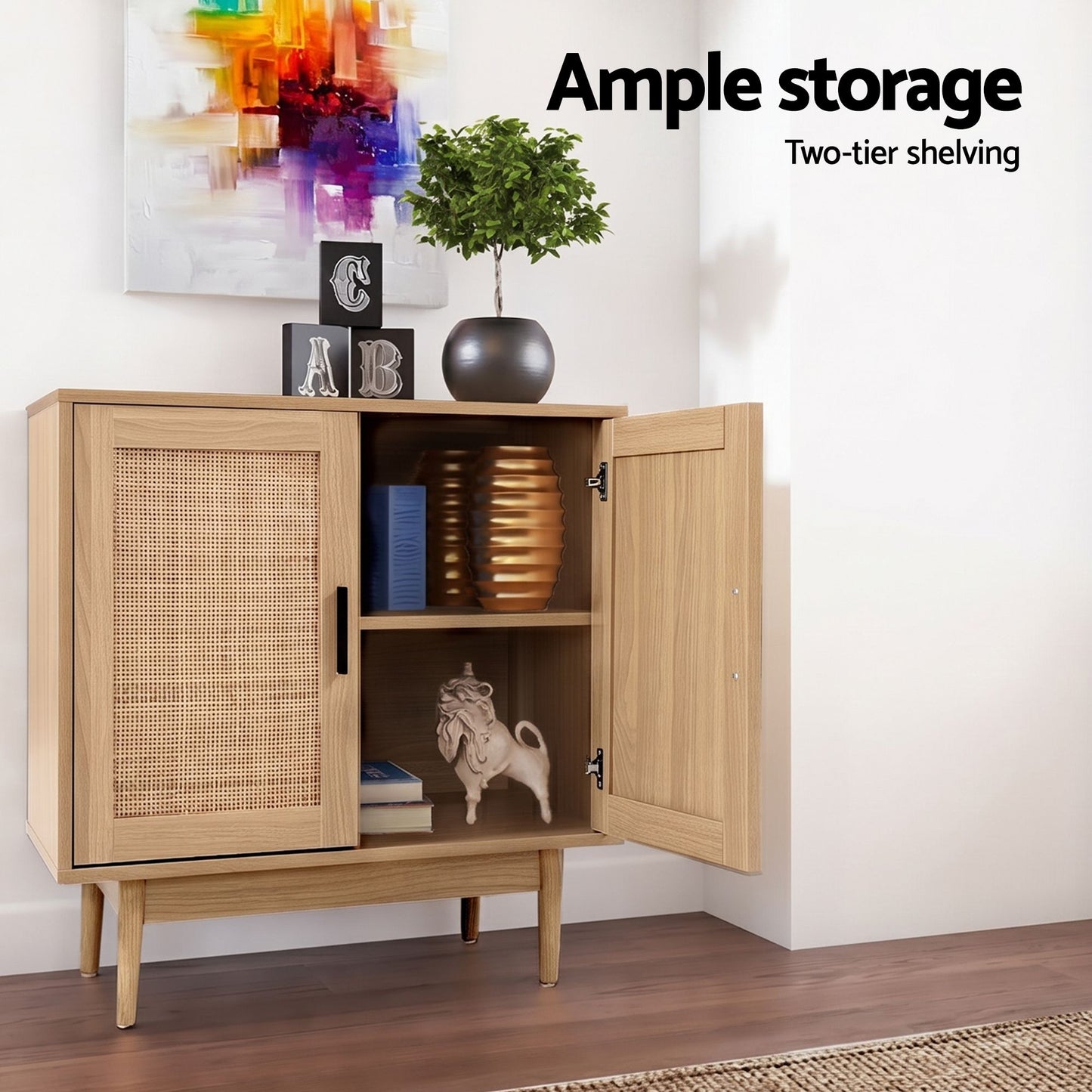 2x Buffet Sideboard Cabinet Rattan Cupboard 2 Doors Storage Pantry BRIONY