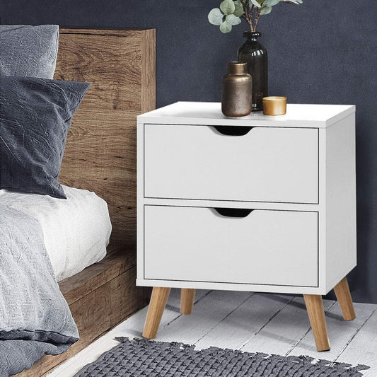Artiss Bedside Table 2 Drawers - BODEN White - Furniture > Bedroom > Bedside Tables
