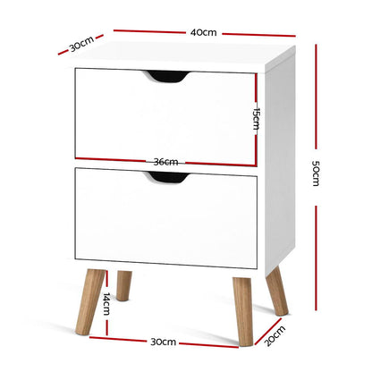 Artiss Bedside Table 2 Drawers BODEN White Furniture > Bedroom > Bedside Tables