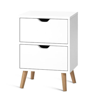 Artiss Bedside Table 2 Drawers BODEN White Furniture > Bedroom > Bedside Tables