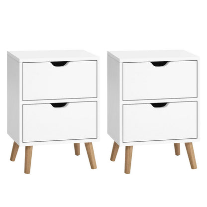 Artiss 2X Bedside Table 2 Drawers BODEN White Furniture > Bedroom > Bedside Tables