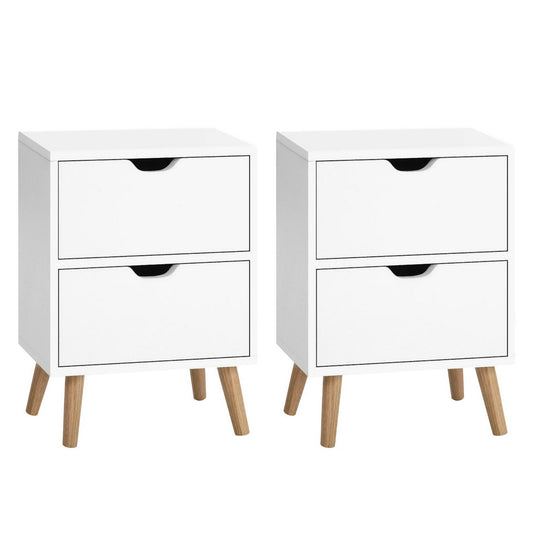 Artiss 2X Bedside Table 2 Drawers - BODEN White - Furniture > Bedroom > Bedside Tables