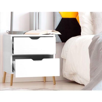 Artiss 2X Bedside Table 2 Drawers BODEN White Furniture > Bedroom > Bedside Tables