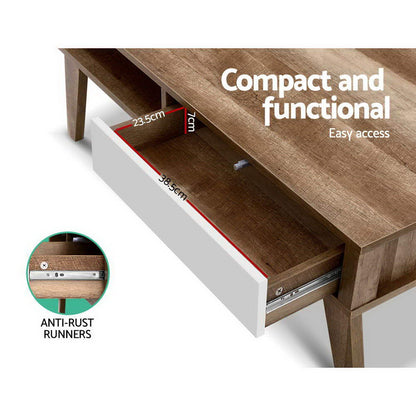 Artiss Coffee Table 2 Drawers Walnut Serena - Furniture > Living Room > Coffee Tables