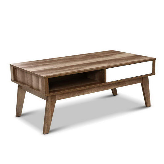 Artiss Coffee Table 2 Drawers Walnut Serena - Furniture > Living Room > Coffee Tables