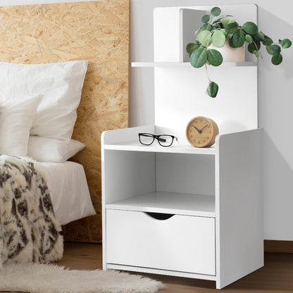Artiss Bedside Table 1 Drawer with Shelves - EVERMORE White - Furniture > Bedroom > Bedside Tables